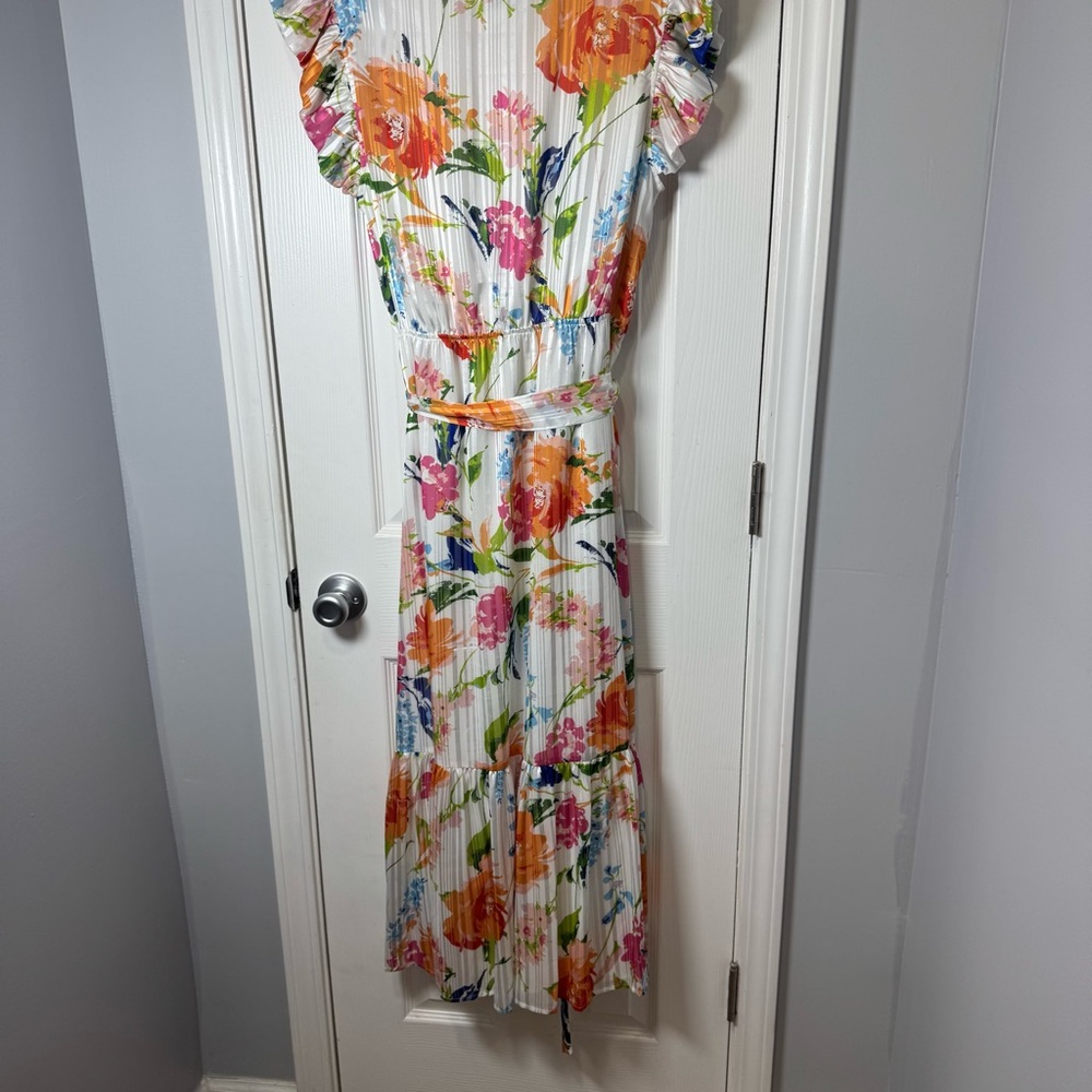 Sam Edelman V-Neck Floral Midi Maxi Dress in White/Multi Size 14 - Picture 8 of 11